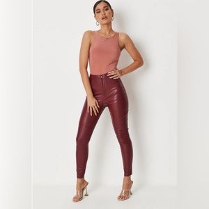 MISSGUIDED Faux Leather Slim Leg Burgundy Biker Pants